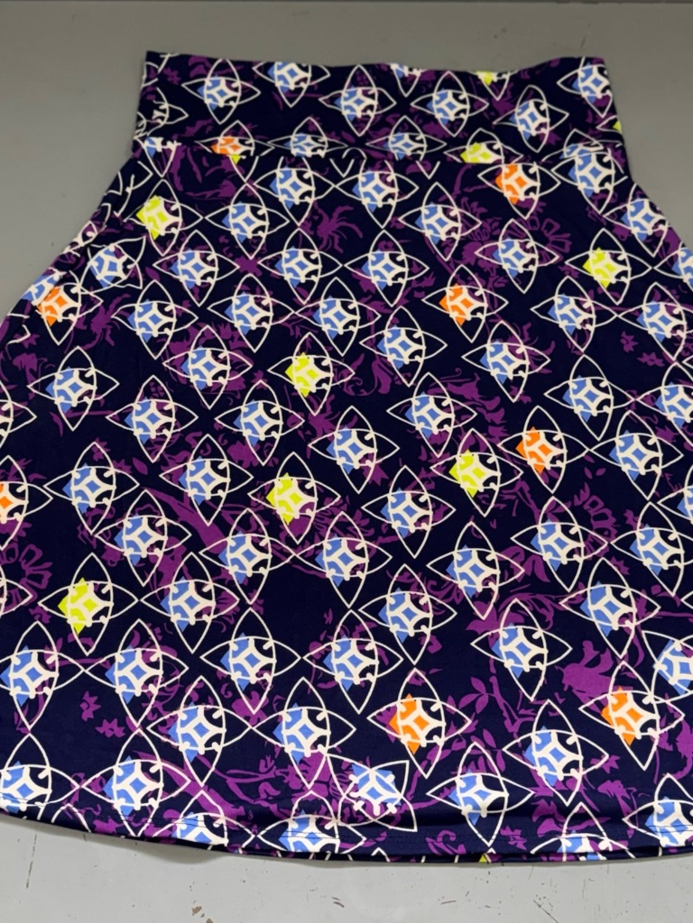 LuLaRoe Navy Floral-Geometric Print Azure Skirt with Purple & Blue Accents 2XL